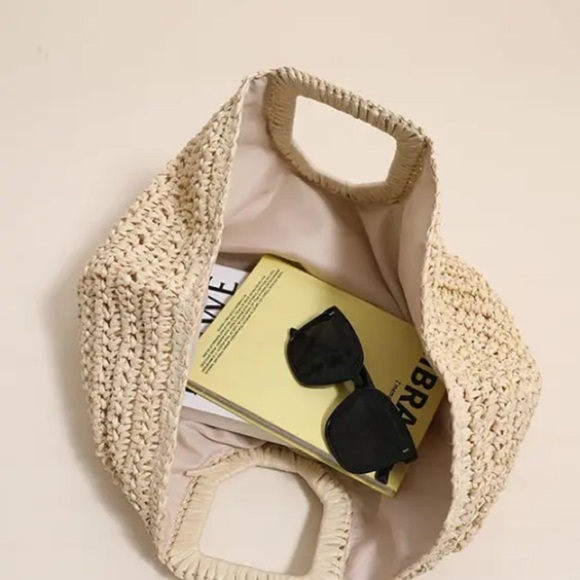 NWT Brown Woven Straw Beach Handbag Clutch - Picture 3 of 5